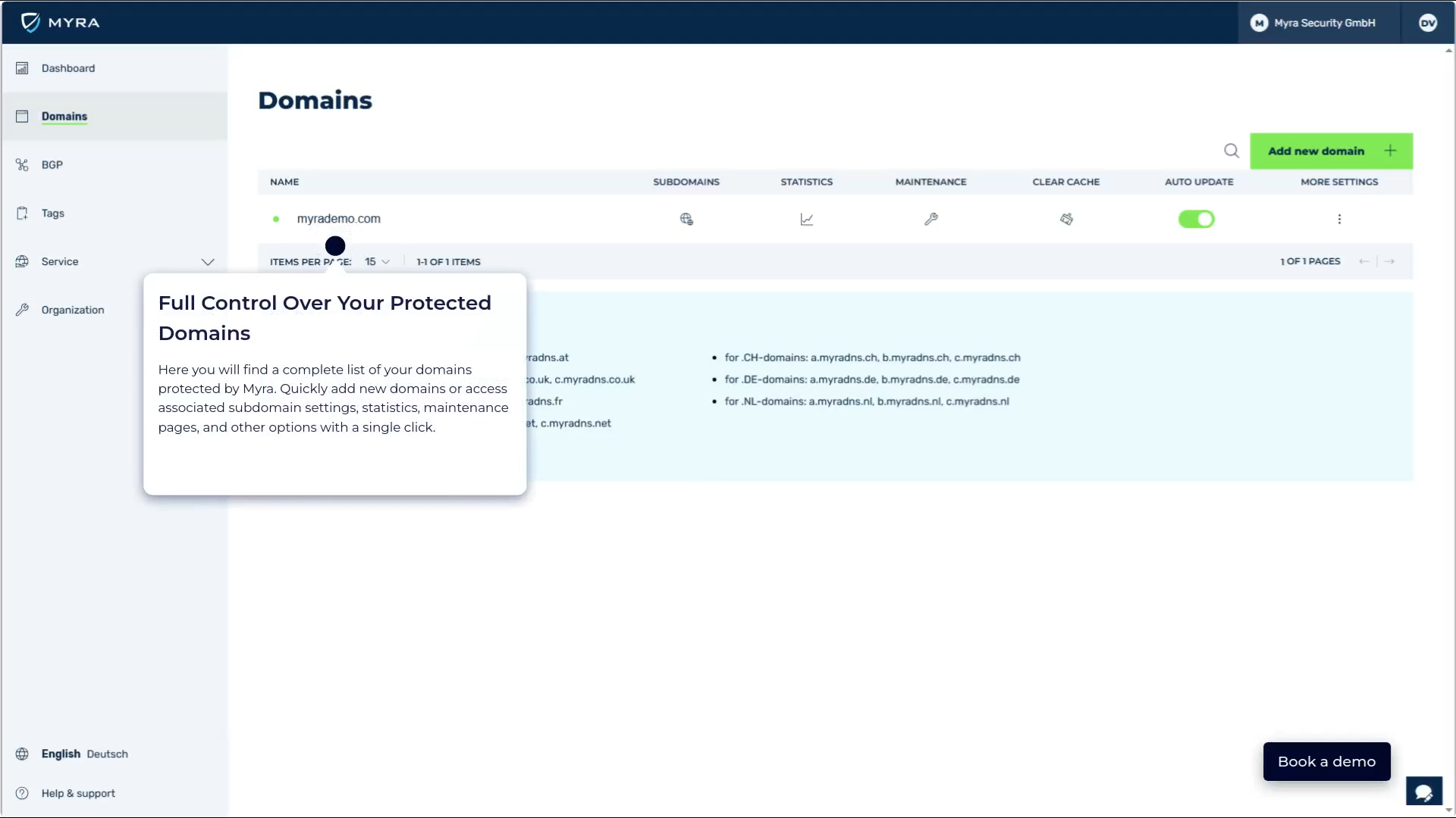 screenshot of Myra Security